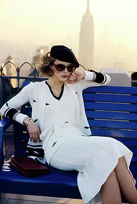 Wall Art featuring the photograph Model On A Bench In Front Of The Empire State by Chris von Wangenheim