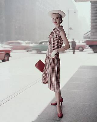 Wall Art featuring the photograph Model On City Street In Checks by Roger Prigent