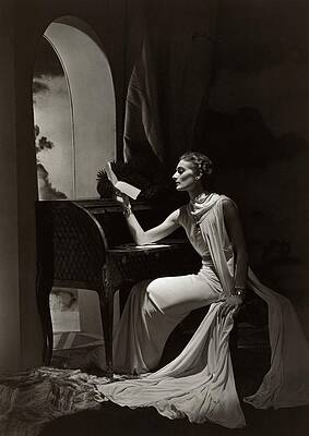 Wall Art featuring the photograph Model Reading At A Roll-top Desk by Horst P Horst