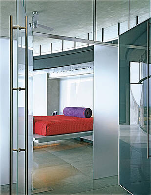 Minimalist Wall Art featuring the photograph Modern Master Bedroom With Frosted Glass Walls by Robert Reck