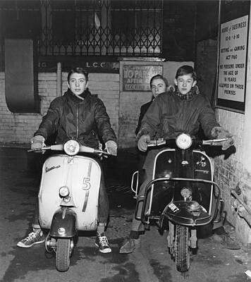 Teenagers on Vintage Scooters Photograph