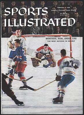 Intense Ice Hockey Match in 1958 Wall Art