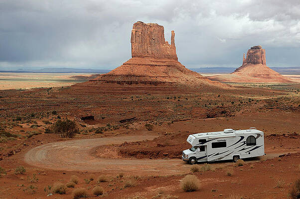 Nature Wall Art featuring the digital art Monument Valley, Rv On Road by Heeb Photos