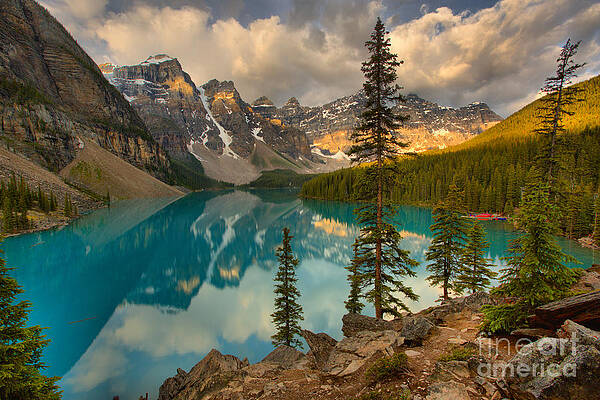 Sunrise Wall Art featuring the photograph Moraine Lake Rockpile Sunrise by Adam Jewell