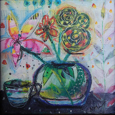 Flower Wall Art featuring the mixed media Morning Coffee by Mary Conner