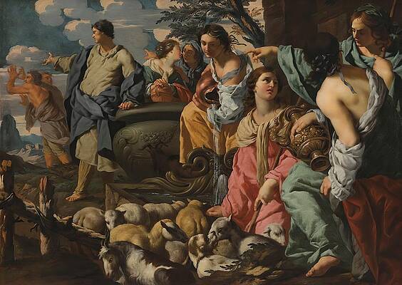 Flock Painting - Moses And The Daughters Of Jethro by Sigismondo Coccapani