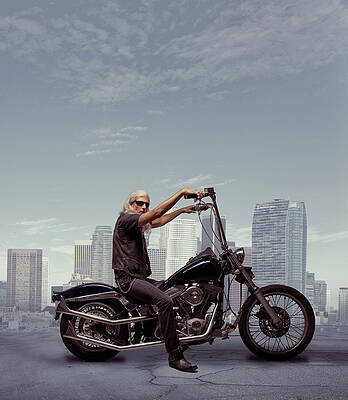 Rider in Urban Skyline Wall Art