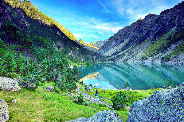 Impressive Wall Art featuring the digital art Mountains And Lake by Francesco Carovillano
