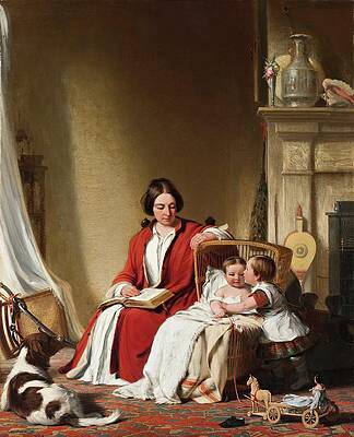 Dog Painting - Mrs. Bradford Ripley Alden And Her Children by Robert Walter Weir