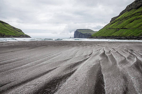 Mud Flats Between Green Mountains, Faeroe Islands Print