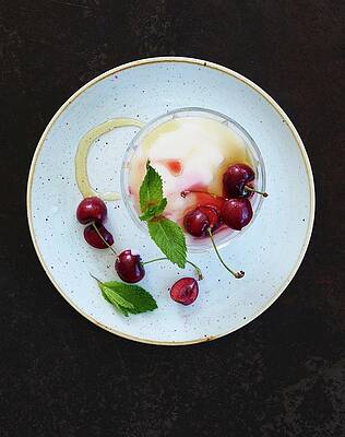 Muhalabia With Cherries And Honey Milk Pudding, Lebanon Print