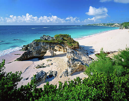 Cloud Wall Art featuring the digital art Natural Arches Beach, Bermuda by Gunter Grafenhain