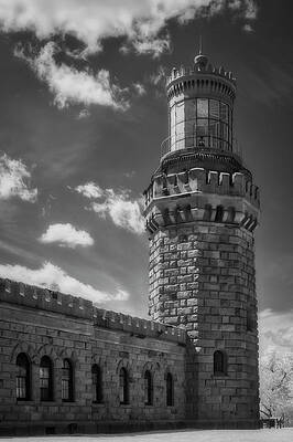 Monochromatic Photograph - Navesink Twin Lights by Susan Candelario