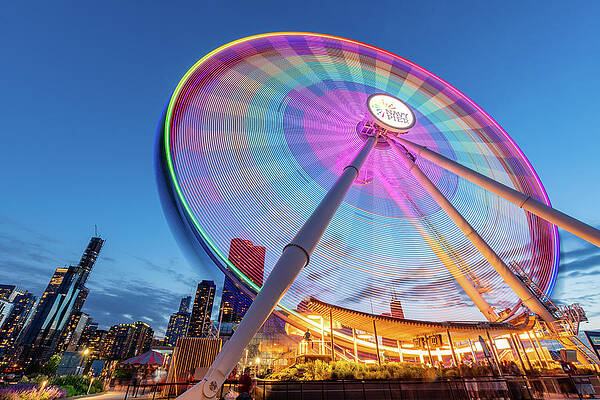 Blue Photograph - Navy Pier Ferris Wheel by David Hart