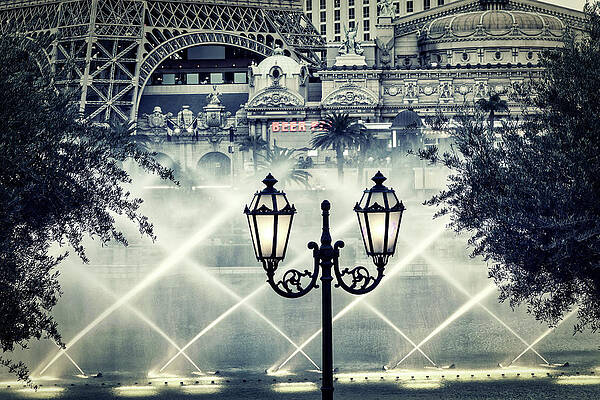 Lamp Wall Art featuring the digital art Nevada, Las Vegas, Street Lamp And Water Fountain by Claudia Uripos