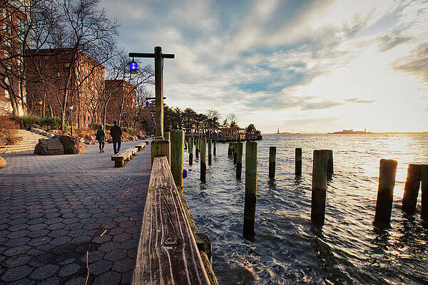 Hudson New York Wall Art featuring the digital art New York City, Battery Park City, Esplanade At South Cove Park by Lumiere