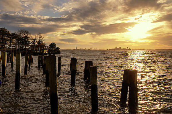 Hudson New York Wall Art featuring the digital art New York City, Battery Park City, Piling At South Cove Park by Lumiere