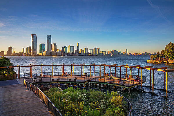 Hudson New York Wall Art featuring the digital art New York City, Battery Park City, South Cove Park, Waterfront Park by Lumiere