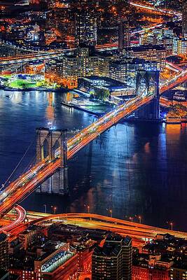 Beautiful Wall Art featuring the digital art New York City, East River, Manhattan, Brooklyn Bridge, Stunning View From The Freedom Tower Observatory Deck - One World Observatory by Antonino Bartuccio