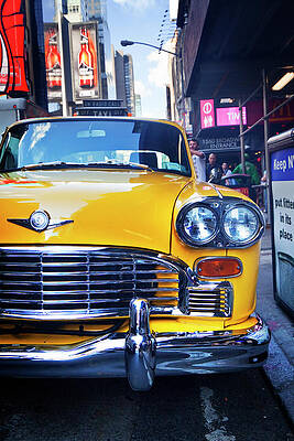 Yellow Wall Art featuring the digital art New York City, Manhattan, Midtown, Times Square, Vintage Yellow Cab by Luigi Vaccarella