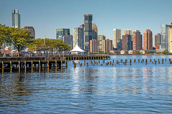 Hudson New York Wall Art featuring the digital art New York City, Manhattan, New Jersey Skyline And Pier 45 Viewed From Hudson River Park Pier 46 by Lumiere