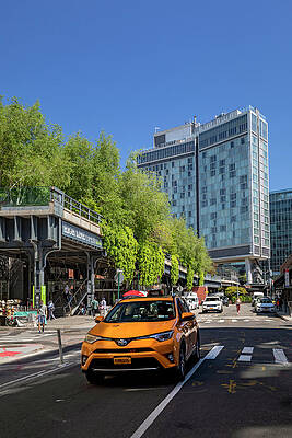 Yellow Wall Art featuring the digital art New York City, Manhattan, The Standard, High Line Hotel Viewed From Washington Street by Lumiere