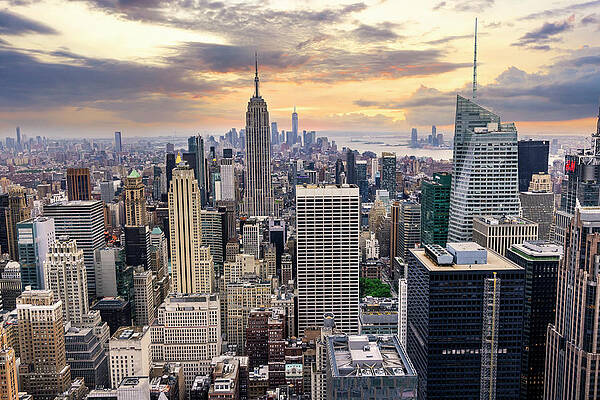 Hudson New York Wall Art featuring the digital art New York, New York City, Manhattan, Midtown Manhattan Overview by Claudia Uripos