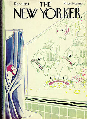 Man Surprised by Fish in Bathroom Painting