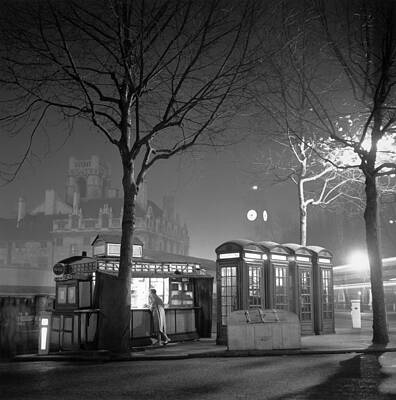 Night Scene with Phone Booths Wall Art