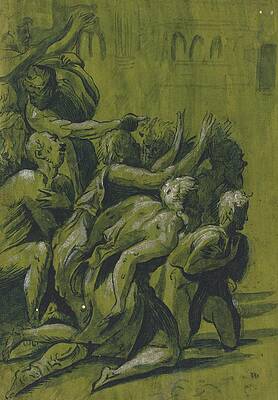 Monochrome Drawing - Nine Figures by After Giuseppe Nicolo Vicentino