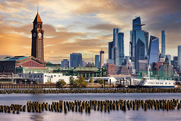 Hoboken Train Station and Manhattan Skyline Digital Art