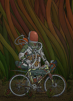 Astronaut Riding a Futuristic Bicycle Wall Art