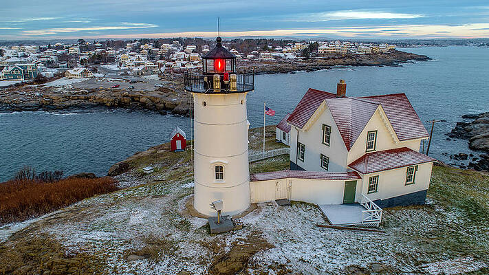 Maine Photograph - Nubble Light Coating. by Veterans Aerial Media LLC
