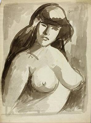 Monochrome Drawing - Nude Female Torso by Carl Newman