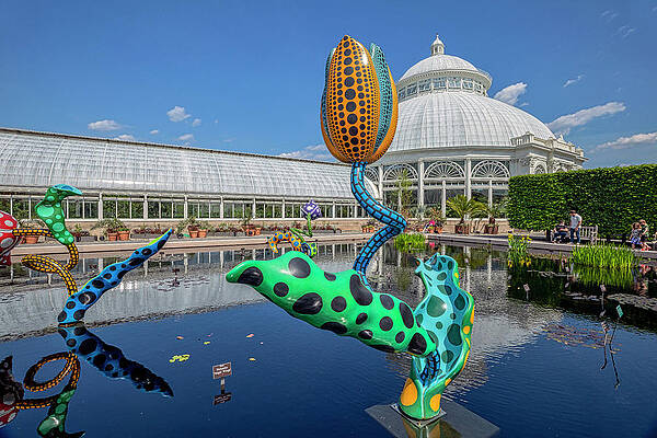 Nature Wall Art featuring the digital art Nyc, Bronx, New York Botanical Garden, Kusama Exhibit Cosmic Nature Hymn Of Life Tulips by Claudia Uripos