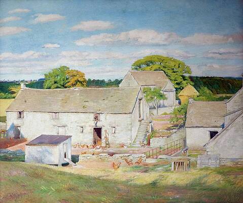 Chicken Painting - Oakridge Farm  Late Summer by William Rothenstein