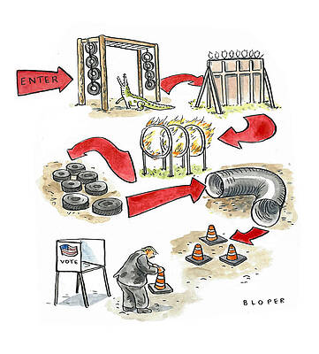 Setting Drawing - Obstacle Course To The Voting Booth by Brendan Loper