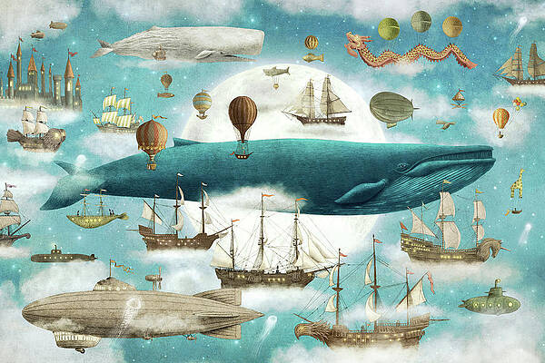 Whale and Ships in the Sky Wall Art