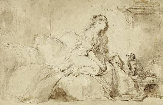 Dog Wall Art featuring the drawing Oh! If Only He Were As Faithful by Jean-honore Fragonard