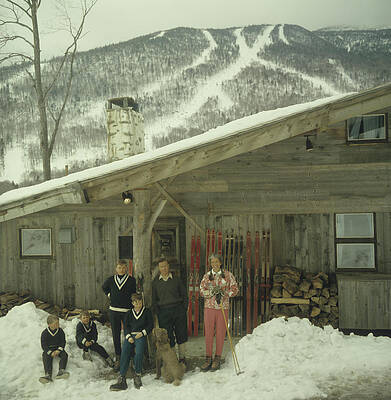 Family Posing at Ski Lodge Wall Art