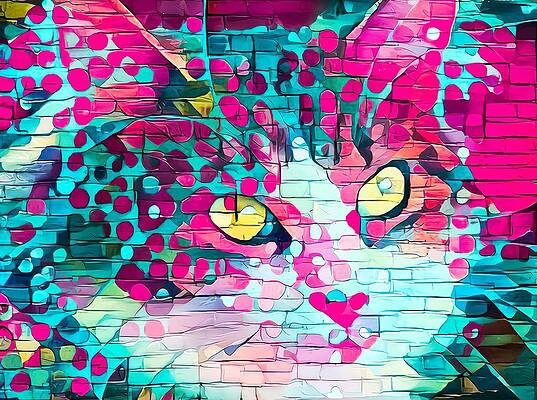 Happy Digital Art - Paint My Cute Kitty Face Bright Pink by Don Northup