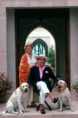 Elegant Couple with Labrador Dogs Wall Art