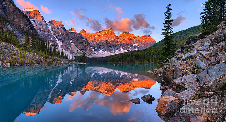 Mountain Wall Art featuring the photograph Panoramic Sunrise At Moraine Lake by Adam Jewell