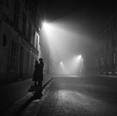 Romantic Stroll in Foggy Street Wall Art