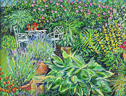 Wall Art featuring the painting Patio Of Profusion by Seeables Visual Arts