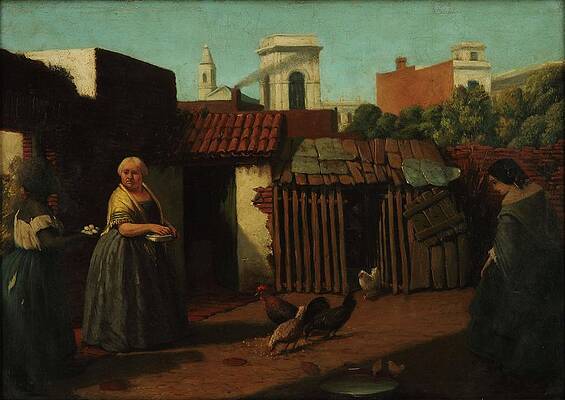 Chicken Painting - Patio Porteo En 1850 by Prilidiano Pueyrredon