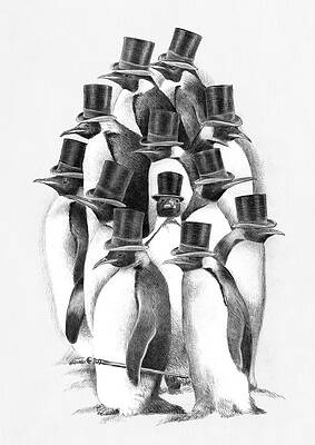 Penguins in Top Hats Gathering Wall Art