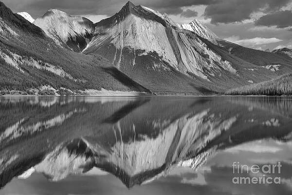 Wall Art featuring the photograph Perfect Afternoon Reflections At Medicine Lake Black And White by Adam Jewell