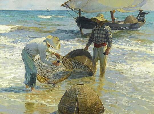 Valencian Fishermen by the Sea Painting