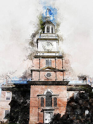 Scenic Wall Art featuring the painting Philadelphia Independence Hall - 01 by AM FineArtPrints
